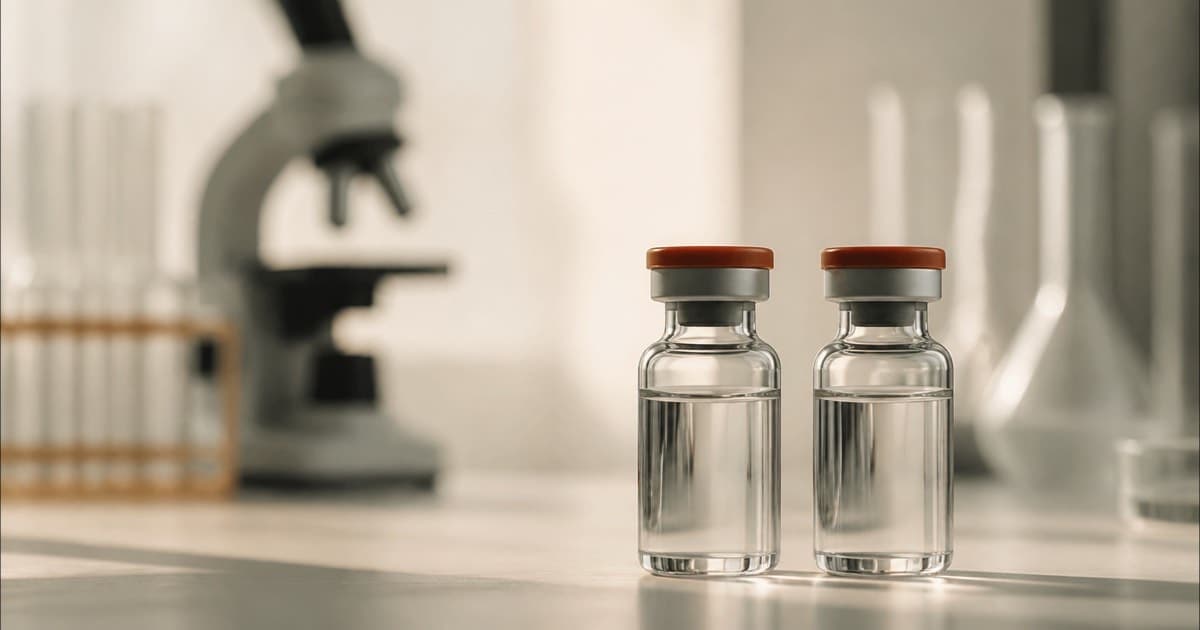 Two identical vials side by side under laboratory lighting