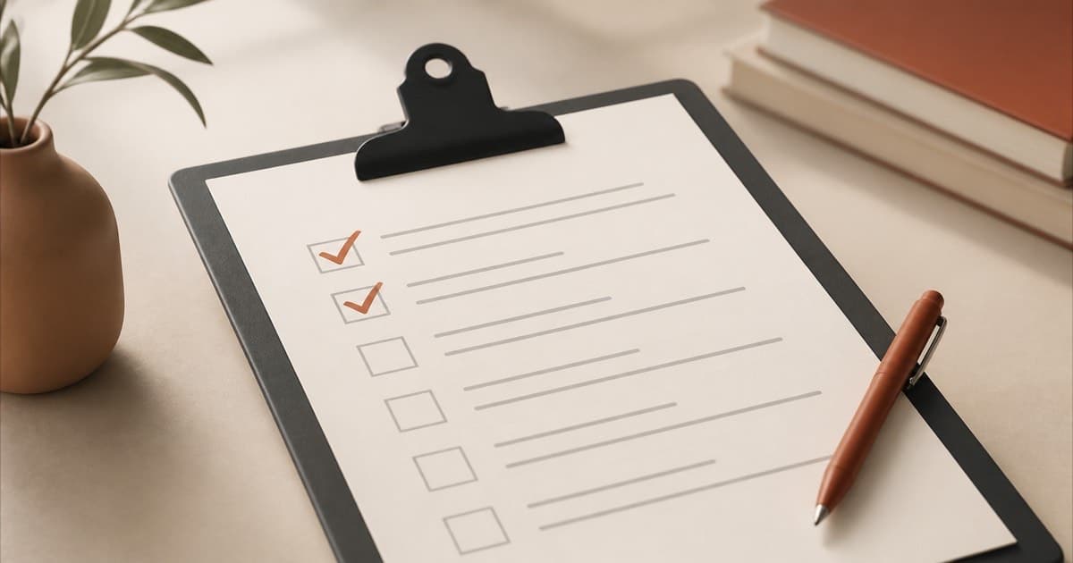 A clipboard with a checklist and a pen