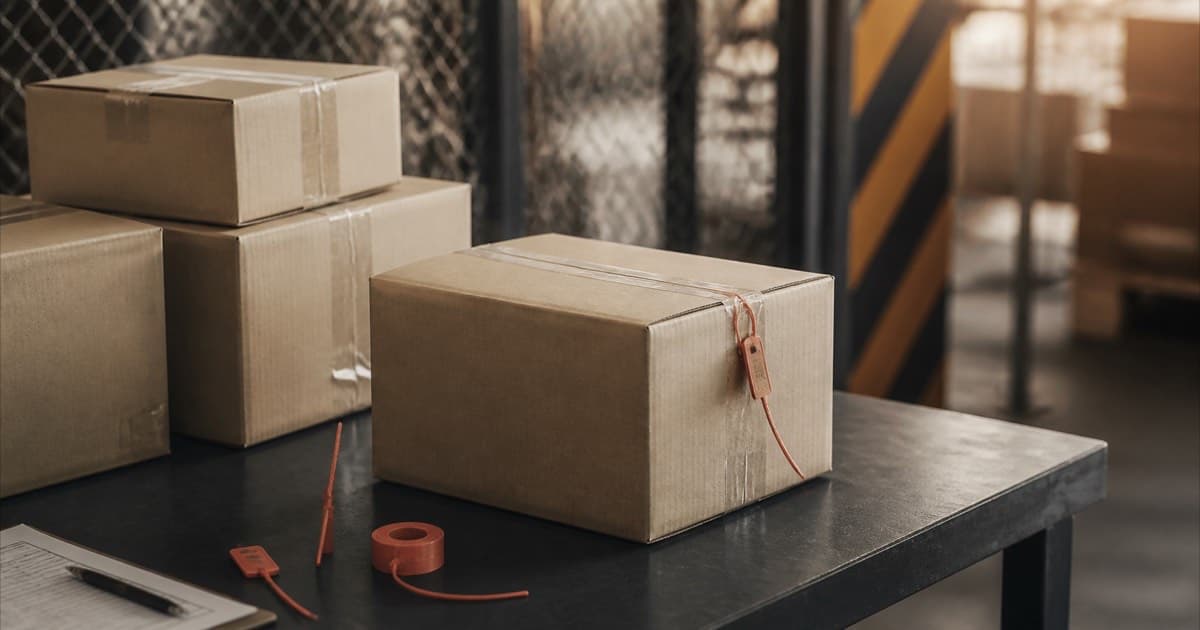 Sealed boxes on a customs inspection table in a warehouse