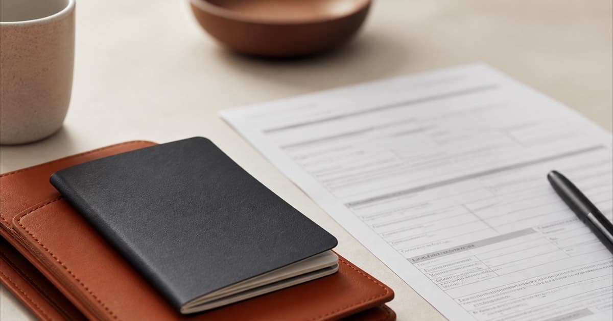 A customs declaration form and passport on a desk