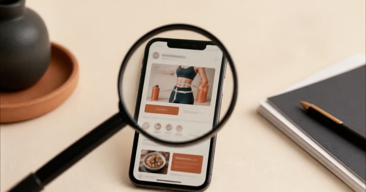 A magnifying glass held over a smartphone advertisement screen