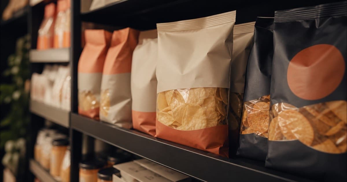 A grocery store snack aisle shelf