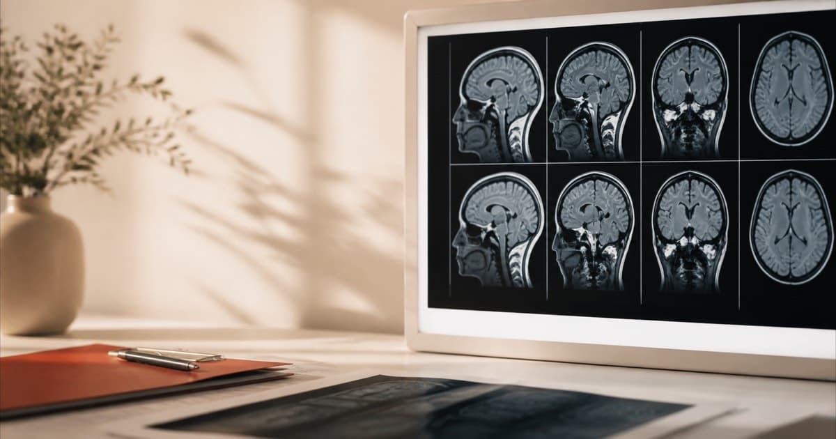 A brain MRI scan displayed on a lightbox