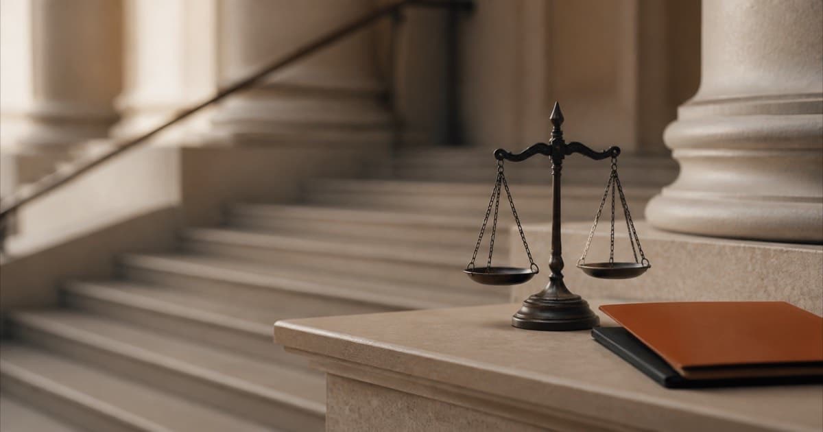 A scales of justice statue on a desk