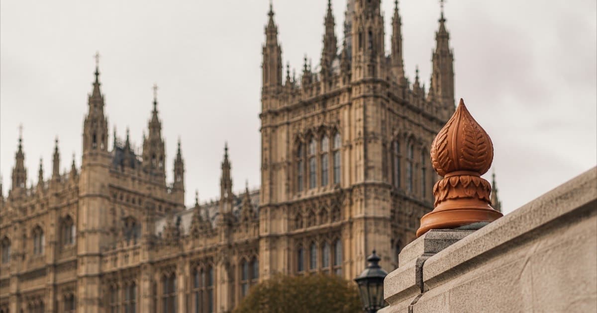 Close-up of the Houses of Parliament exterior in London