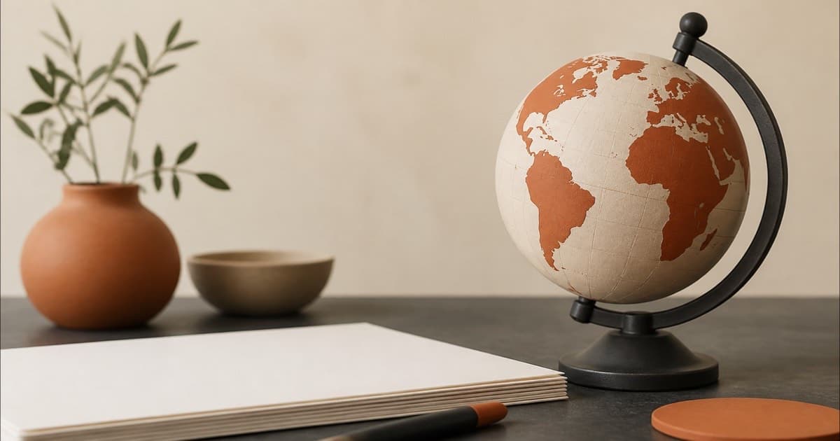 A world globe resting on a desk